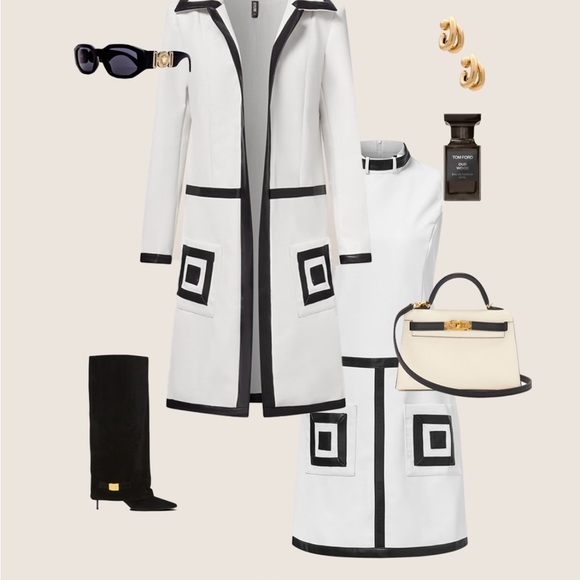 COPY - Set Coat and dress Urban Faux Leather Color Block Coat Color Block Dress - Picture 1 of 5